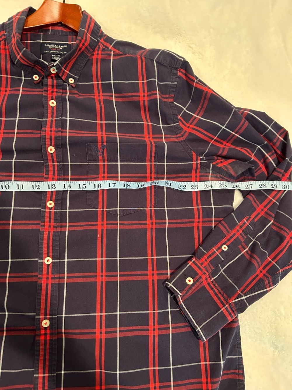 American Eagle Mens XXL Red/Blue Plaid Button Down Prep Fit Casual - Picture 5 of 8